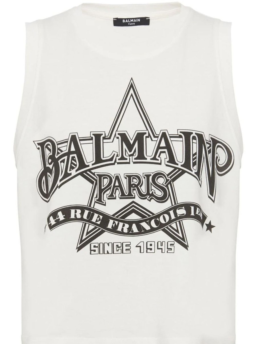 Damen BALMAIN Tops | Cropped-Top Mit Logo-Print