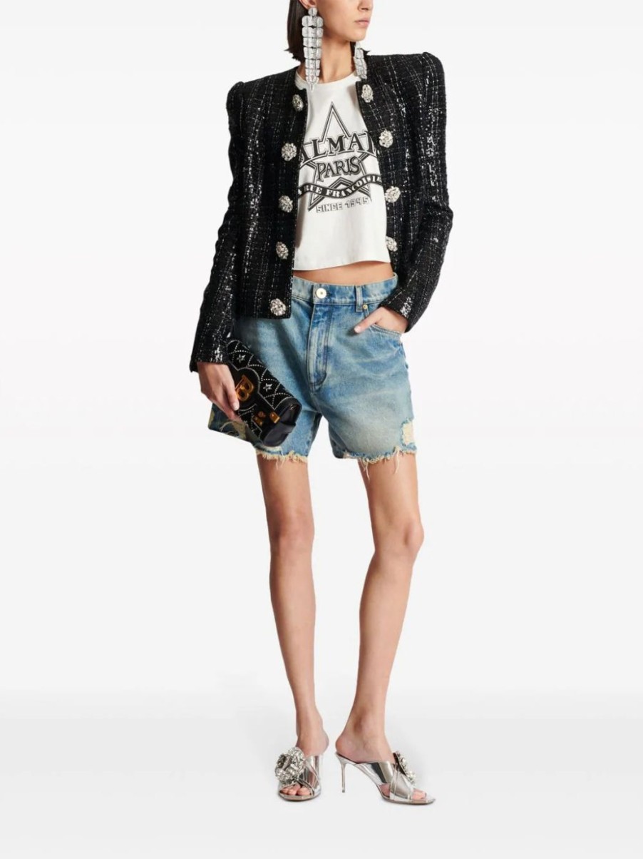 Damen BALMAIN Tops | Cropped-Top Mit Logo-Print