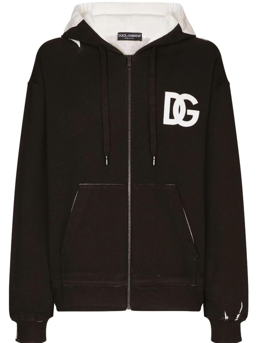 Herren DOLCE & GABBANA Sweatshirts & Hoodies | Dg Logo-Print Zipper Hoodie