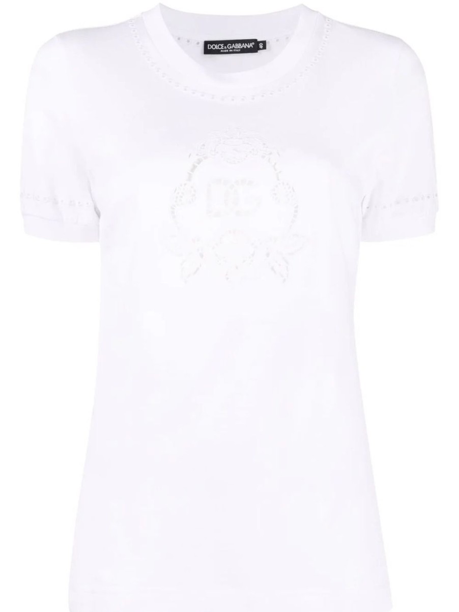 Damen DOLCE & GABBANA T-Shirts | T-Shirt Mit Lochstickerei In Weis