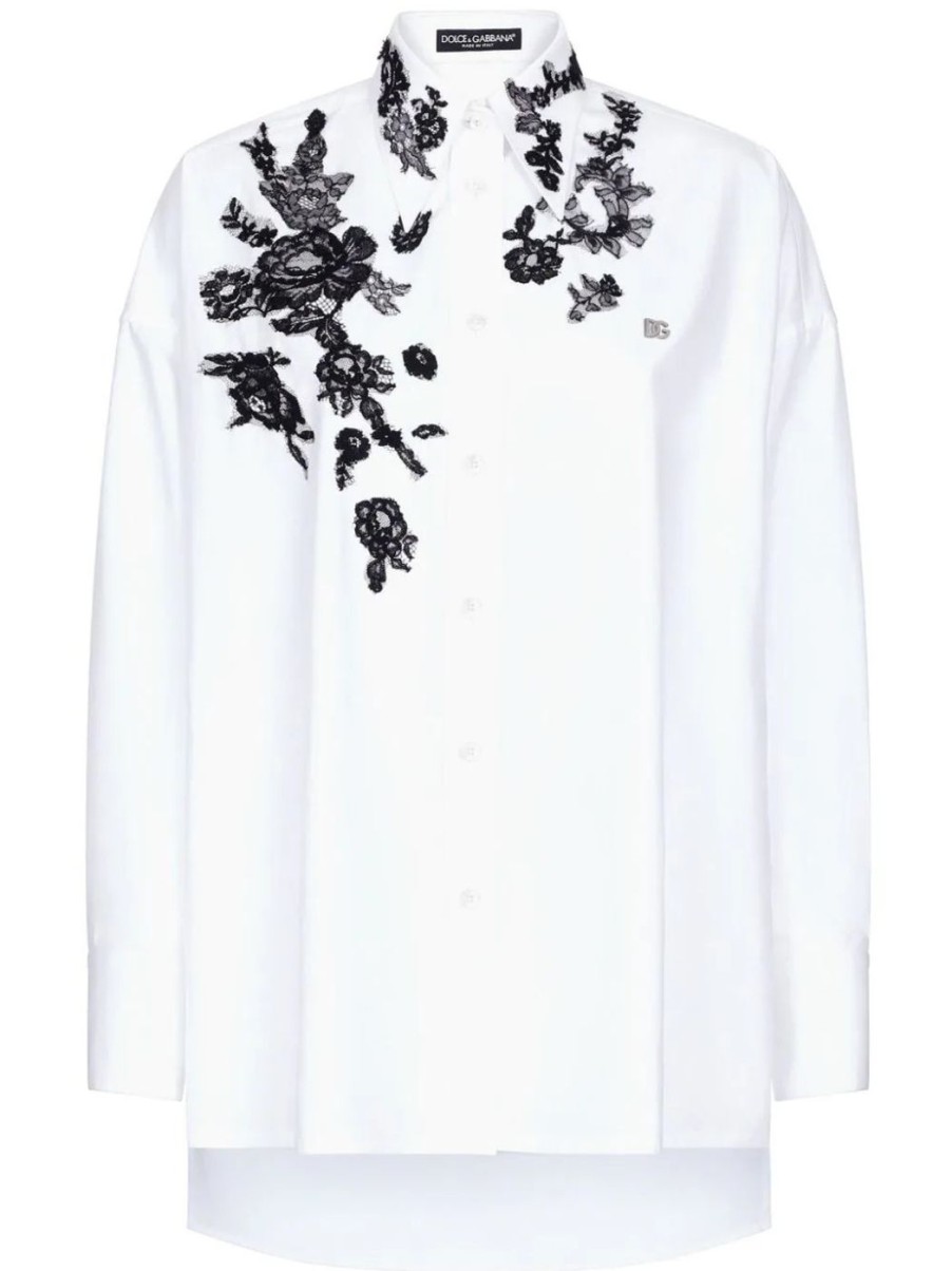 Damen DOLCE & GABBANA Blusen | Oversize-Bluse Mit Spitzenapplikation