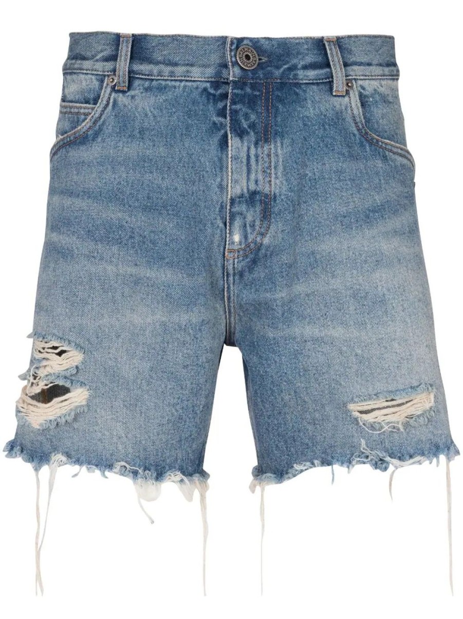 Herren BALMAIN Denim | Jeansshorts Mit Vintage-Waschung