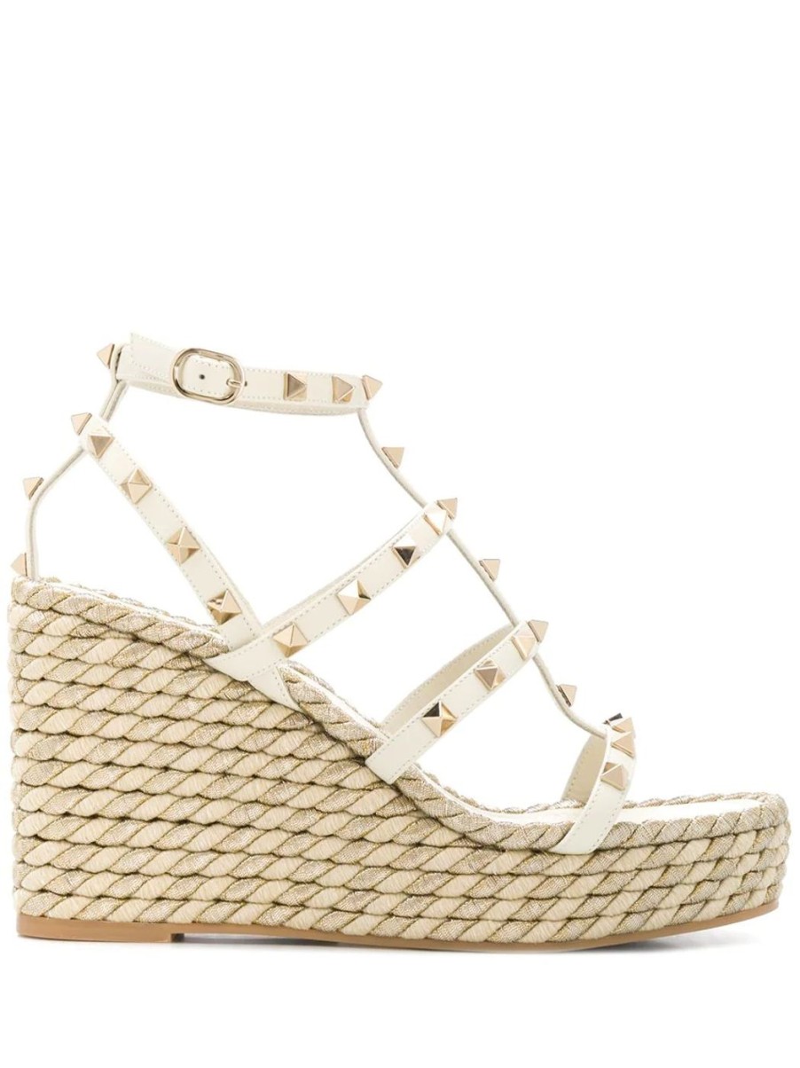 Damen VALENTINO GARAVANI Wedges | Rockstud Keilabsatz-Sandalen In Weis