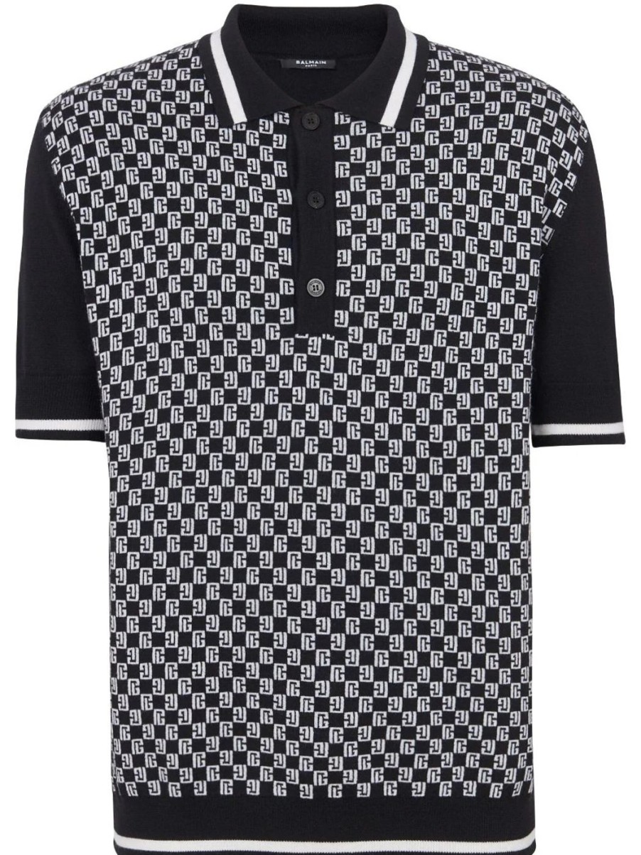 Herren BALMAIN T-Shirts & Polo-Shirts | Poloshirt Mit Monogrammmuster