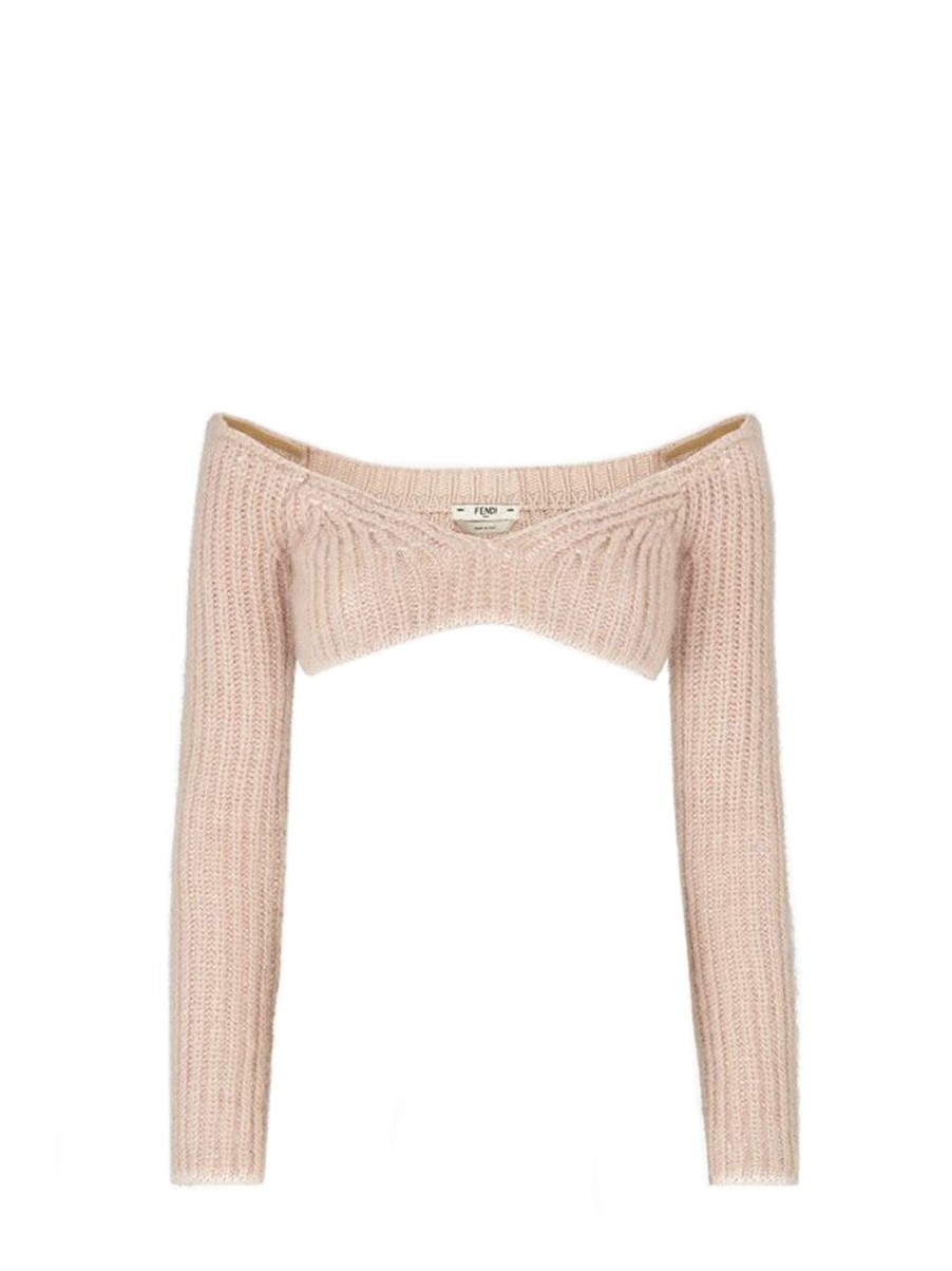 Damen FENDI Sweatshirts & Hoodies | Crop Strickpullover In Nude