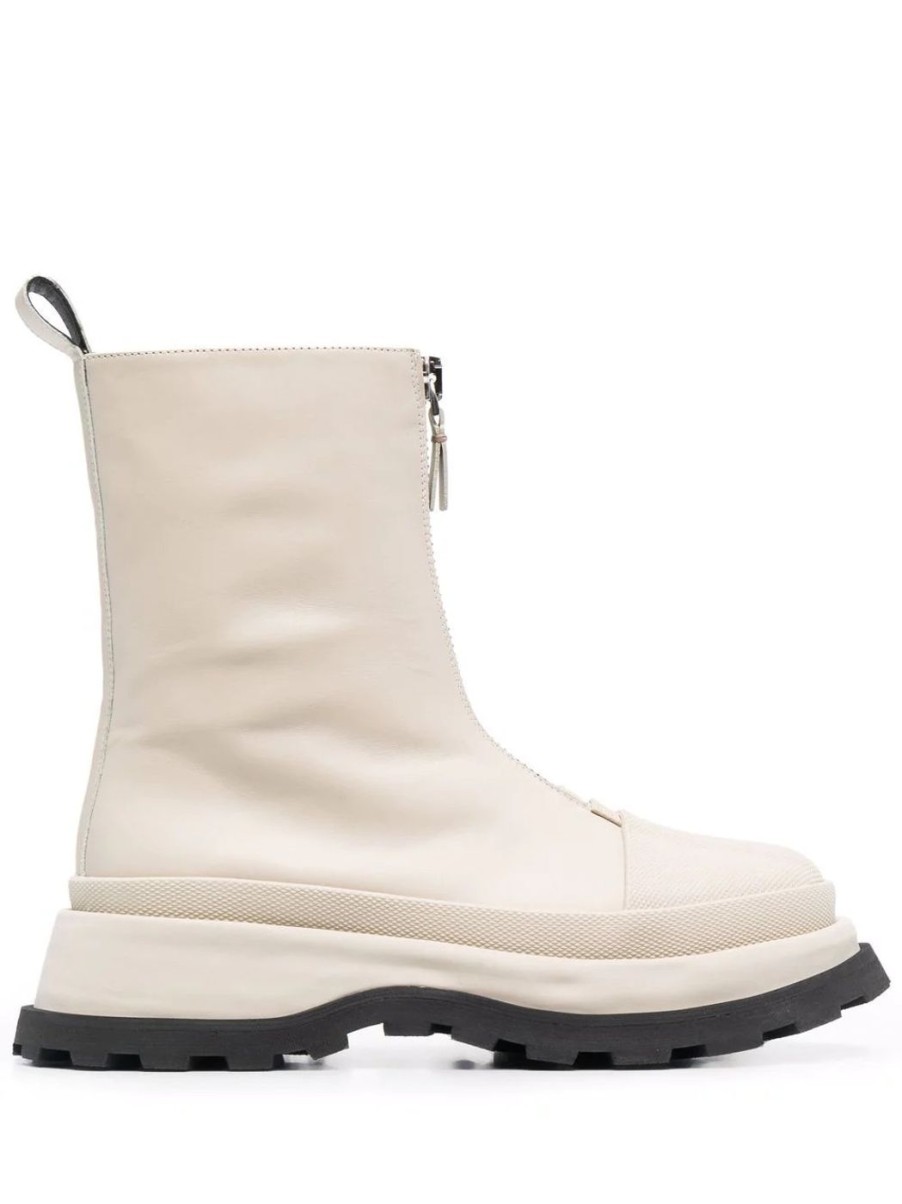 Damen JIL SANDER Bikerboots | Boston Stiefel In Creme