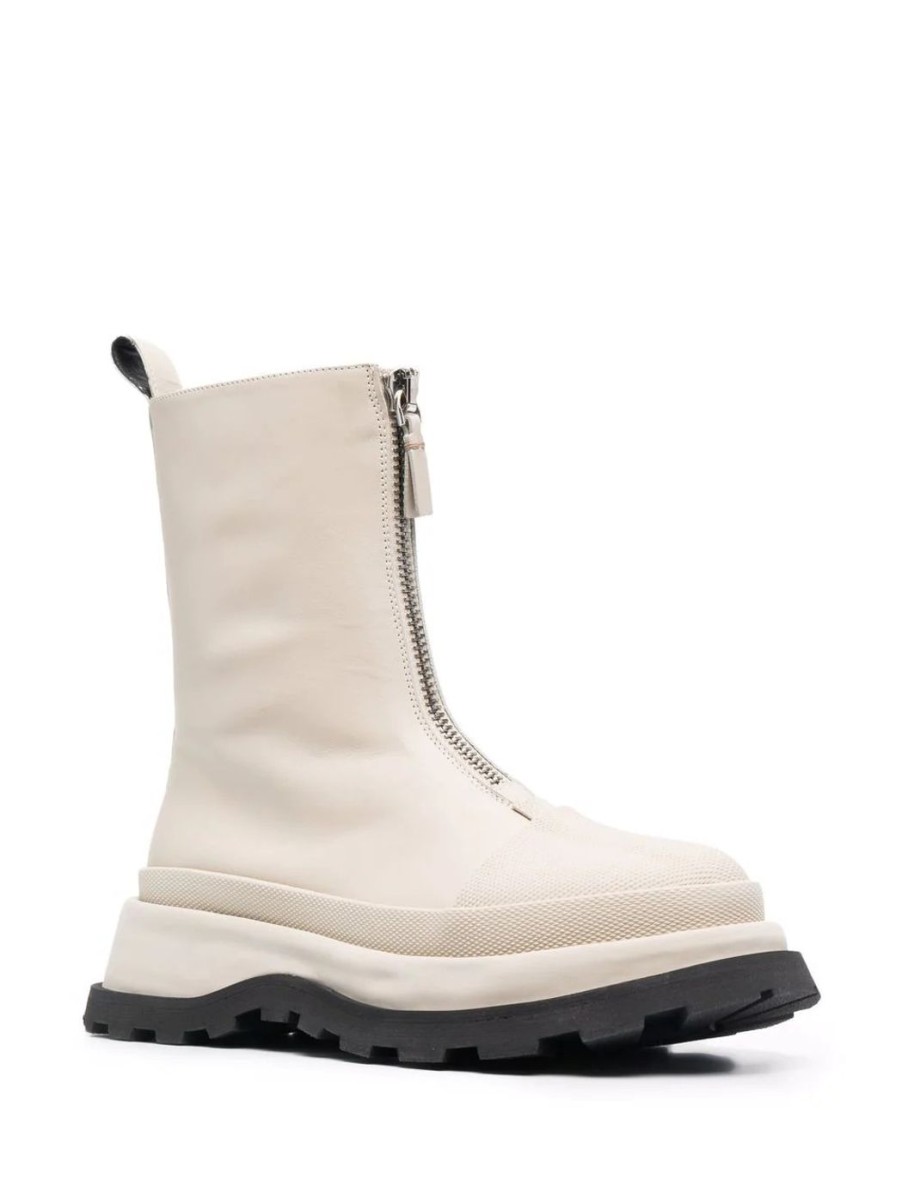 Damen JIL SANDER Bikerboots | Boston Stiefel In Creme