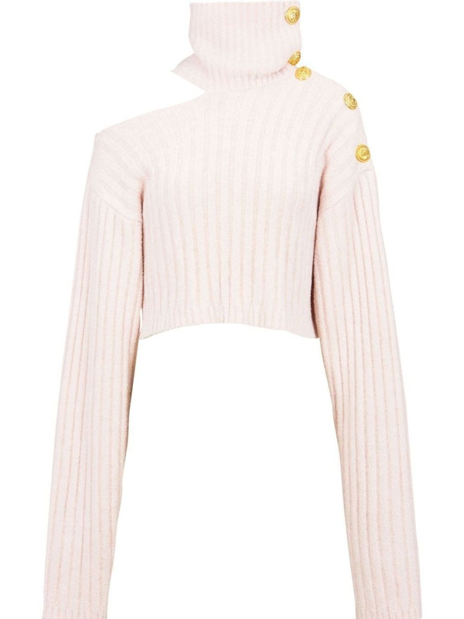 Damen BALMAIN Sweatshirts & Hoodies | Pullover Aus Rippenstrick In Rosa