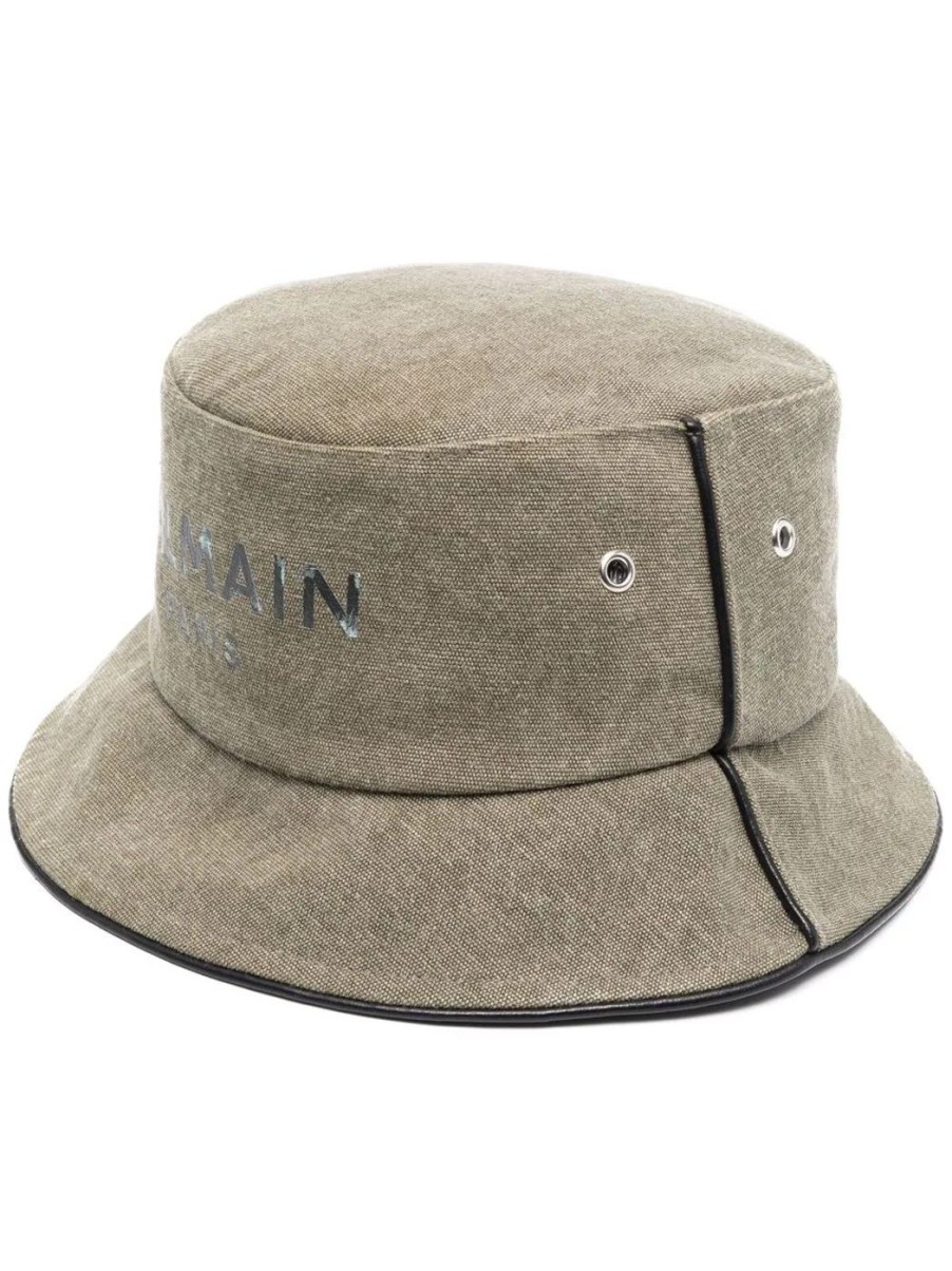 Herren BALMAIN Mutzen, Caps & Hute | Logo-Print Fischerhut In Khaki