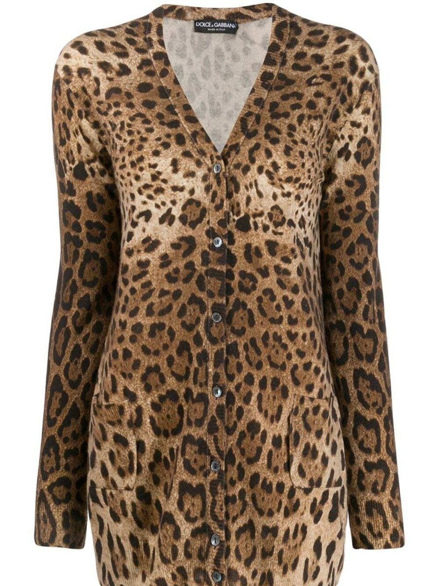 Damen DOLCE & GABBANA Strick | Kaschmir-Strickjacke Mit Leopardenmuster